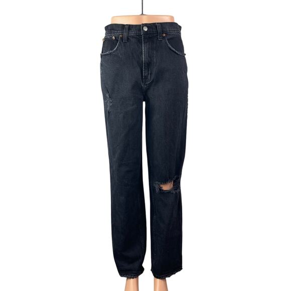 Abercrombie & Fitch 90's Straight Black High Rise Distressed Denim Jeans Size 28 - Picture 1 of 6